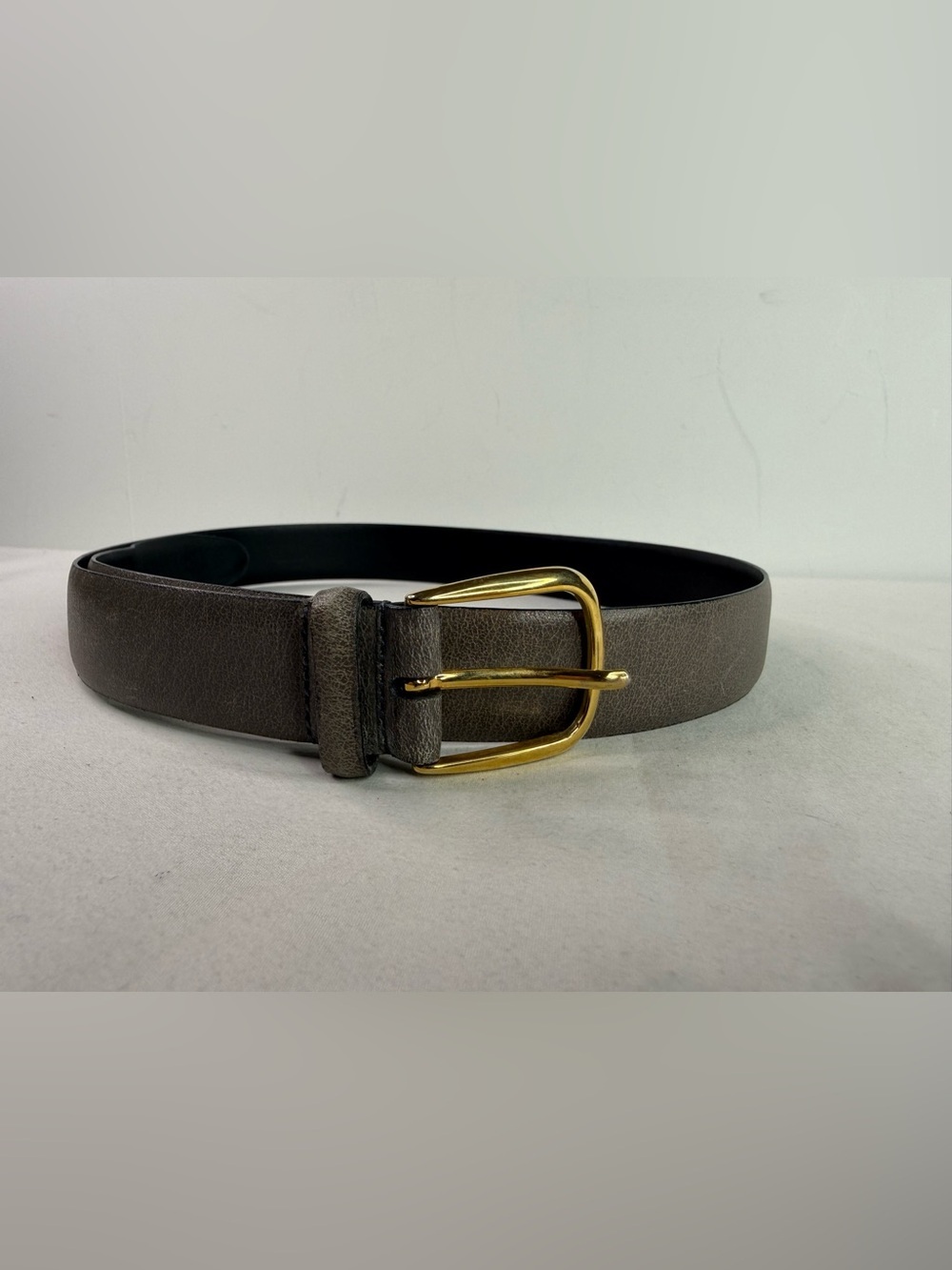 John Henry Gray Leather Dress Belt Gold Buckle Size 34